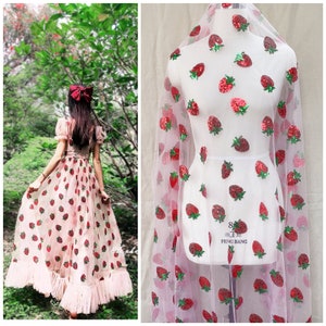 Premium Sweetie Strawberry Lace Fabric, Embroidery Sequins Lace Fabric For Princess Dress, Midi Dress, Couture Dress, Toddle, By 1 Yard