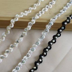 Narrow Beads Ribbon Trim, Ombre Rhinestones Beads Solid Lace For Bridal Sashes, Wedding Belt Supply, Headbands, Strap, Coat decor