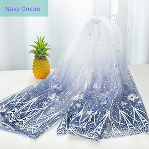 Tissu de dentelle ombré imprimé flocons de neige, poids léger pour robe de princesse Elsa des neiges, costume cosplay, robe de fête d'anniversaire, par 1 yard