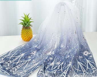 Frozen Print snowflakes Ombre Mesh lace fabric, Light weight For Elsa Snow Princess Dress, Cosplay costume, Birthday Party Dress,  By 1 yard