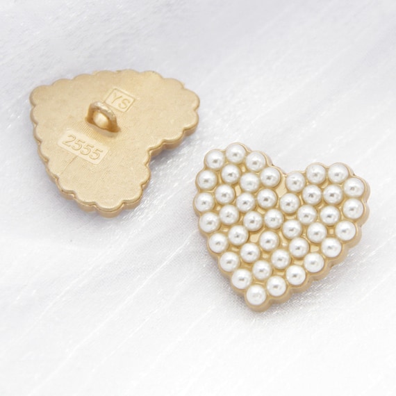 20 Pcs Faux Pearl Heart Buttons - Gold Metal Shank Back, 18mm Sewing Buttons For Blouses, Crafts - View #2