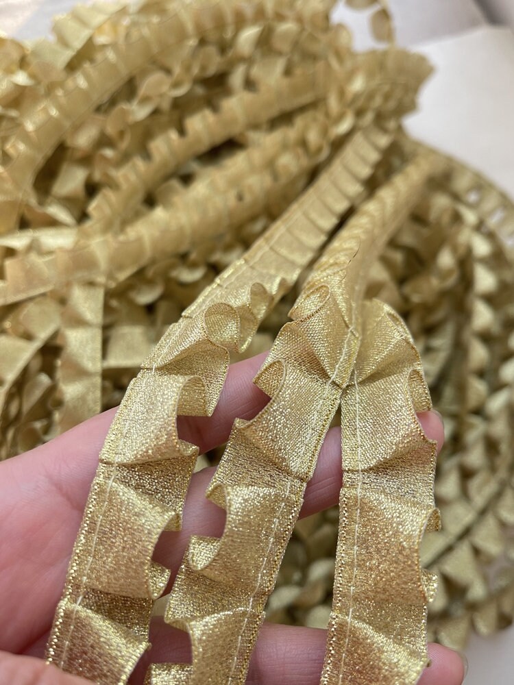 thumbnail image 2 of 20 Yards Golden Lace Ribbon Trim 0.35\" Wide Embroidery Lace Trim Ribbon Metallic Lace Trim Vintage Crochet Lace Ribbon Wedding Bridal Dress Costume Je 2 of 12