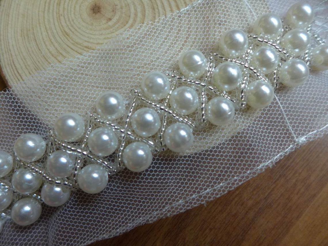Beaded Trim Ivory Pearl Beaded Lace Beaded Bridal Sashes Etsy