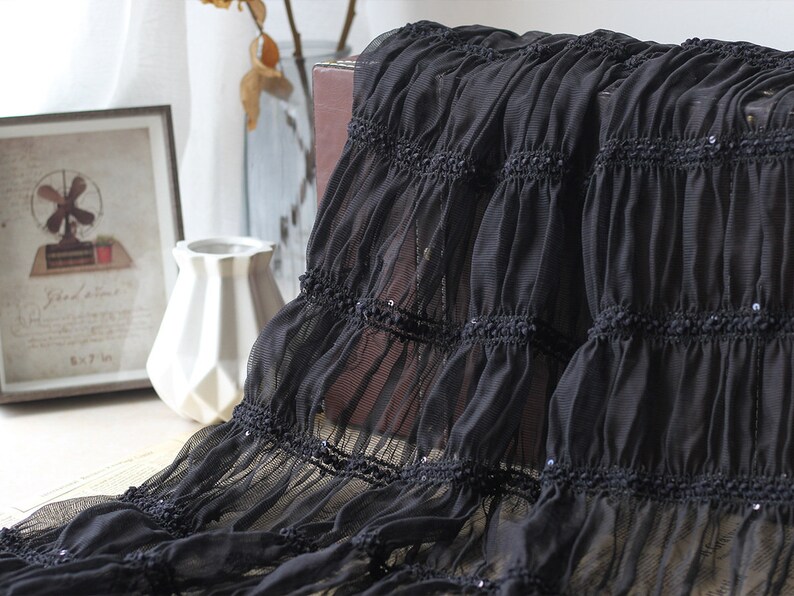 Cupcake dress Lace Top 1 yard Soft Pleated Chiffon lace Fabric Party Dress Striped Sequin Ruffled fabric For Spring Dress Wedding Dress