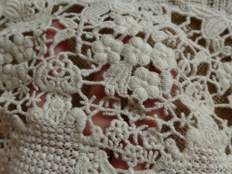 Wider Cotton Lace in Beige, Antique style Lace, Ecru Cotton Lace, Floral cotton trim for Wedding supply, DIY Crafts, By 1 yard image 5