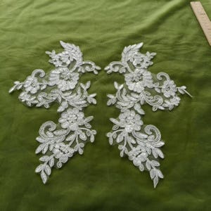 Off-white Alencon Lace Applique Pair, Flower Sequin Embroidered Patch, Wedding Supplies