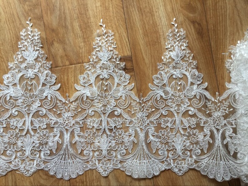 NEW Alencon Floral Lace in Off white, Lace Trim with Scalloped Edging for Wedding Dress Veils Bridal Accessories, by 1 yard image 4