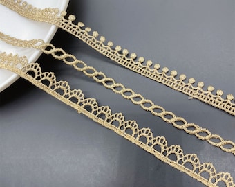 Vintage Gold Lace Trim, Narrow Scallop Venice Dots lace Trim For Veil border, Collar, Birthday, Cosplay, DIY Crafts Sewing, Cuff, 19 Yards