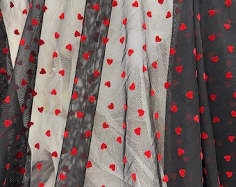 4 Ways Stretch Hearts Dots Soft Gauze Lace Fabric, Flocking Polka Dots Hearts, Swiss Dots Lace For Dance Costume, Blouse, Pants, By 1 yard