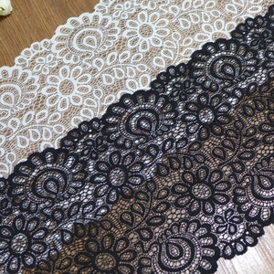 Stretch Lace Elastic Fabric Trim, Black Lace, Off white Stretch, Lace pour bandeaux, par 2 yards image 2