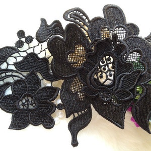 Elegant Black Venice Lace Trim Embroidered Roses Lace  5.11 inches wide, by 1 yard