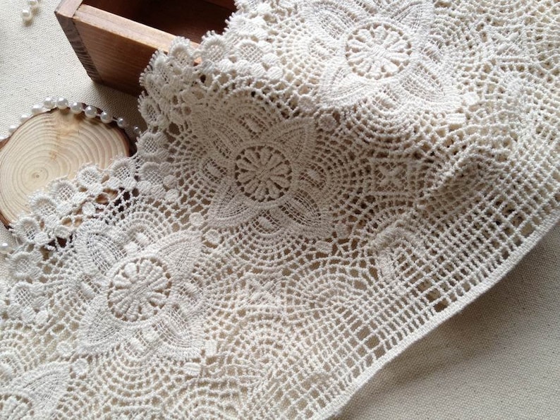 Beige Crocheted Scalloped Lace Ecru Cotton Lace Trim Retro Design Lace, By 1 Yard image 4