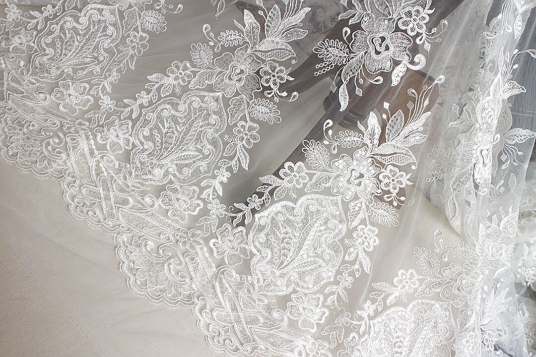 Beautiful Scalloped Beaded Sequins Lace Fabric in off White - Etsy