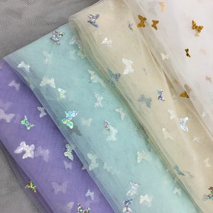 Fairy Butterfly tulle lace Fabric, Sequined Butterfly Overlay Fabric For Photography Dress, Tutu, Party Dress, Flower girl,1 Yard