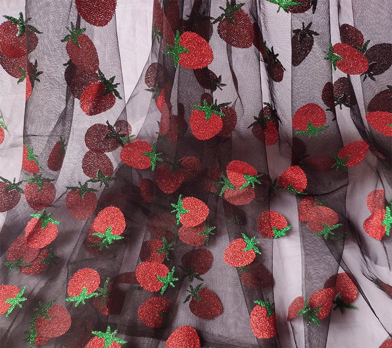 Glitter Strawberry Lace Fabric, Sparkle Lace Fabric, Chic