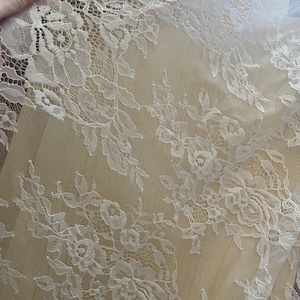 Soft Chantilly Eyelash rose floral lace Fabric In Off white / Black, Airy Flower LACE for Wedding bridal fabric, Boho Dress, by 1 yard image 5