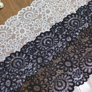 Stretch Lace Elastic Fabric Trim, Black Lace, Off white Stretch, Lace pour bandeaux, par 2 yards image 1