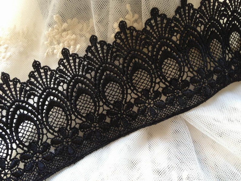 Black Lace Fabric Trim Venice Lace With Peacock Design - Etsy
