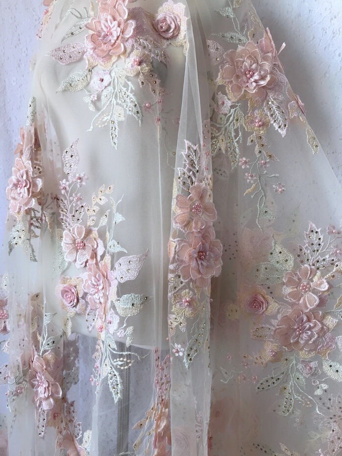 3D flower fabric Pastel flower lace dress fabric beaded Etsy