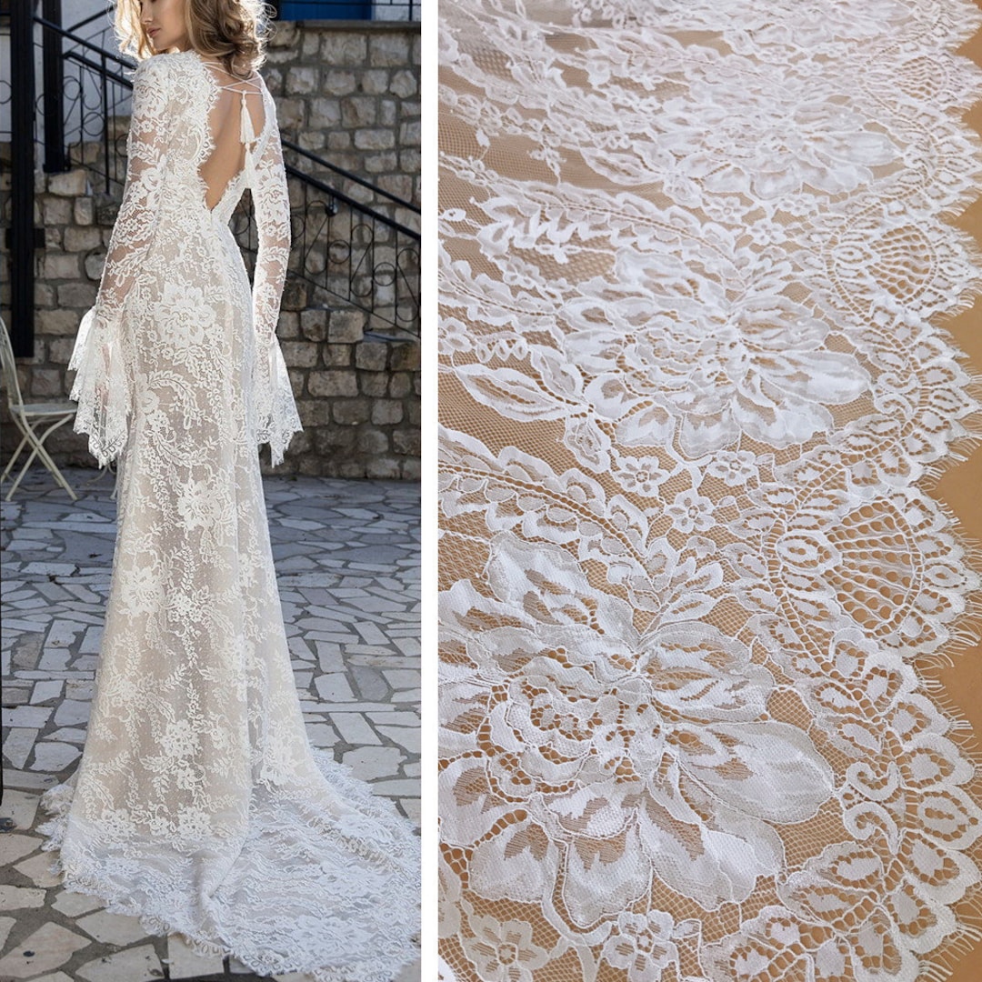Elegant Chantilly Lace Ivory Corded French Lace Fabric for Wedding Gown,  Boho Dress, Prom Dress or Baptism Gown, by 1 Yard - Etsy