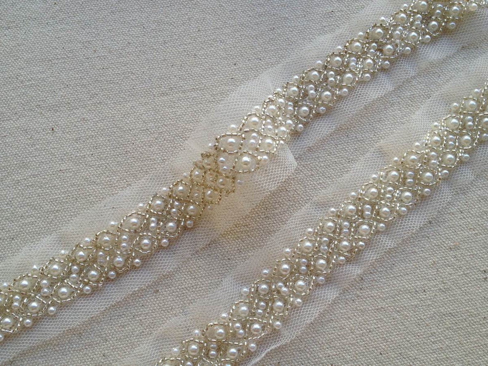 1 Yard Wedding Trim Ivory Pearl Beaded Trim Bridal Sash Belt Etsy