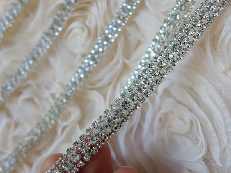 Double Row Rhinestone Chain 3 Rows Rhinestone Chain Trim, Close Chain, Silver Cup Setting for ...