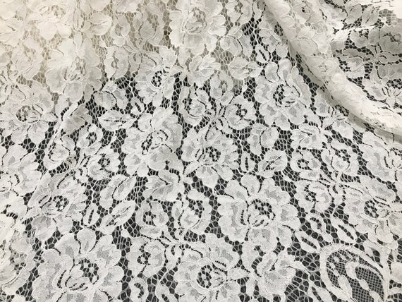 Victorian Design Corded Lace - Black - Fabric by the Yard