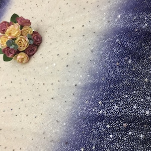 Galaxy Ombre Print Glitter Mesh Tulle lace Fabric, Gradient Stars Moons Tulle Fabric For Maxi Dress, Evening Dress, Photography, by 1 yard
