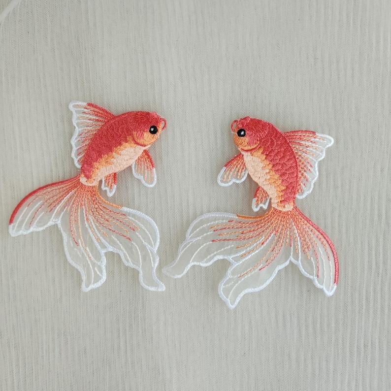 Vivid Goldfish Embroidered Mesh Patch, Cute Fish Iron-On Patch, Dance Dress Costume, Shoes, Millinery, Kid's Clothing Patch image 11