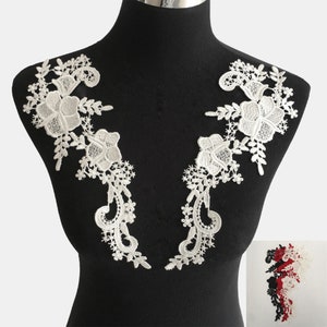 Venice Pair Flowers Lace Applique, Mirror Pair Sewing Petals Patch for Costume Design, Corset applique, Clothes embellishment, Garments