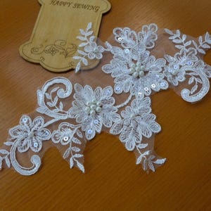 Exquisite Beaded Lace Applique in Ivory, Embroidery Wedding Applique for Gowns, Bridal Dress Decor, Bodice, 1 Pair