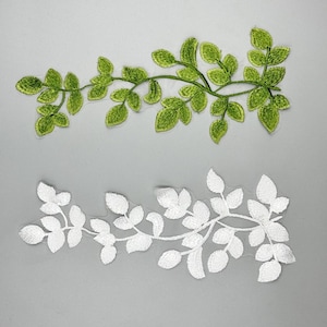 Off white / Green Embroidered Applique, Leaf Embroidered Lace Bodice Patch, For Wedding Dress, Headband Decor, Bridal Veil, Jacket, Sewing