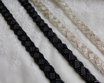 2 Color, Beaded Trim, Black Beaded Lace, Silver Beaded Trim, Wedding Bridal Sash Trim Beaded Supply, by 1 Yard