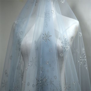 Gefrorene Druck Silber Schneeflocke Tüll Spitze Stoff, Hellblaue Mesh-Spitze Für Prinzessin Kleid, Partykleid, Geburtstag, Cosplay, Schleier,1 Meter
