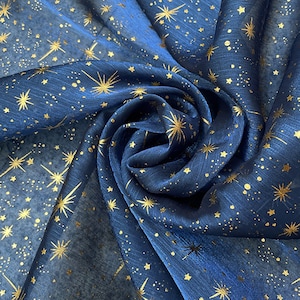 Glitter Shiny Crepe Starry Overlay Organza Fabric, Gold Stars cosmos fabric for Photography, Costume Design, Evening Dress, By 1 Yard
