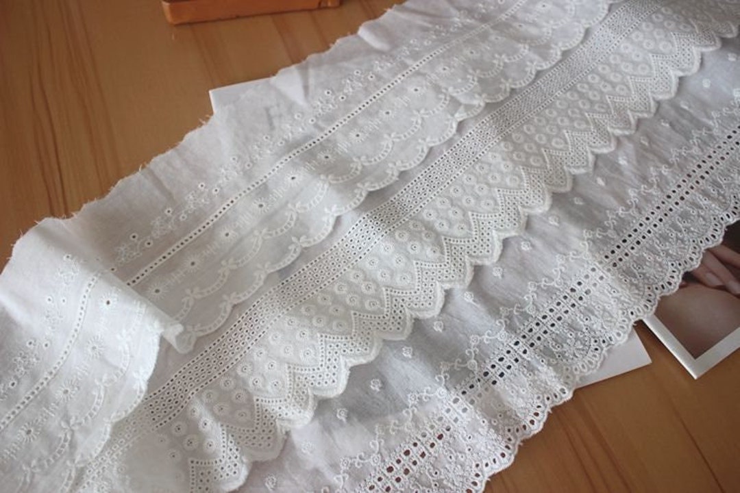 Embroidery Eyelets Cotton Lace Trim in off White, Eyelets Scallop ...