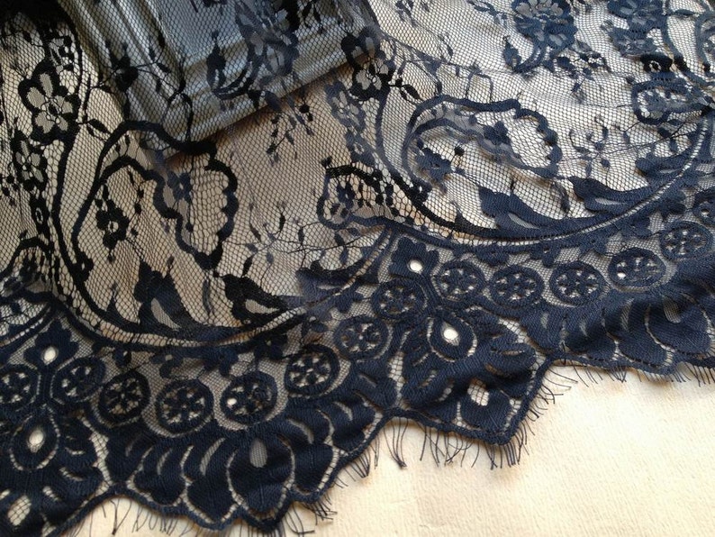 Soft Chantilly Lace Fabric Black Eyelash Lace Trim Wedding | Etsy