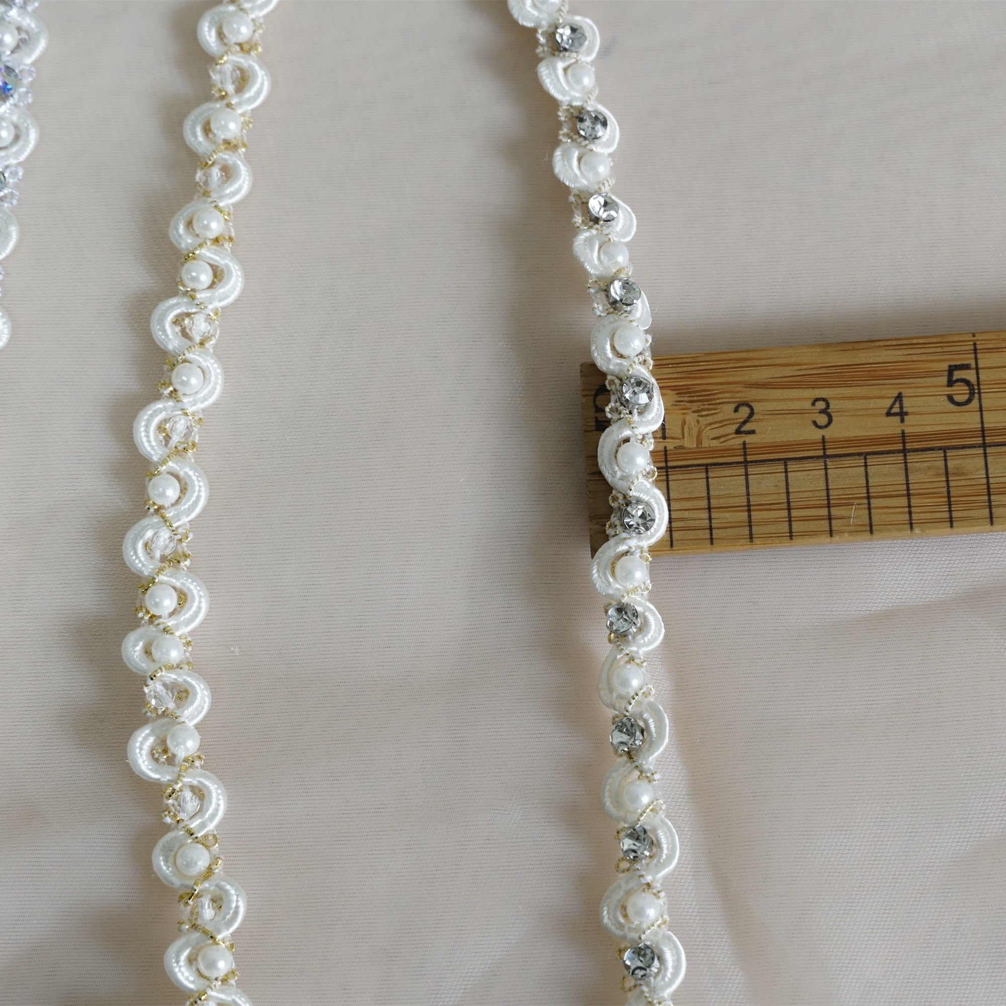 Narrow Beads Ribbon Trim, Ombre Rhinestones Beads Solid Lace for Bridal ...