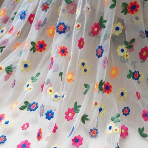 Colorful Flowers Lace Fabric, Soft Tulle Lace Fabric, Embroidered lace for Summer Dress, Tutu Dress, Garden Dress, Veil, By 1 Yard image 6