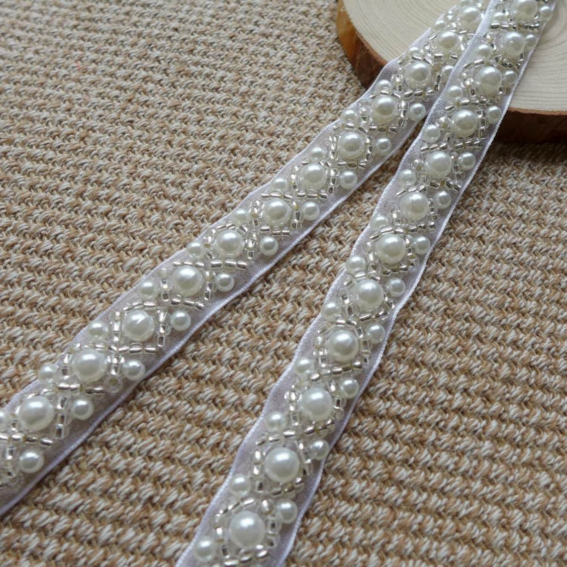 Beaded Lace Trim Ivory Pearl Beaded Trim 36 Long 1.5 Etsy