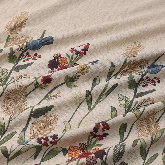 patterned linen dress fabric European Printed Linen Fabric Victorian Floral, by the yard