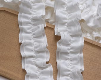 Double layers Cotton Ruffled Trim in Off white, Pleated trim, Cotton Frill trim For DIY Accessory Costume, Cuff, Collar design, 1 yard