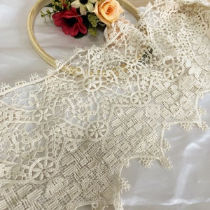 Beige Cotton Crochet Lace Trim, Ecru Cotton Lace Trim,  Geometry Floral Hollow out Insertion Trim, Retro Design Lace, By 1 Yard
