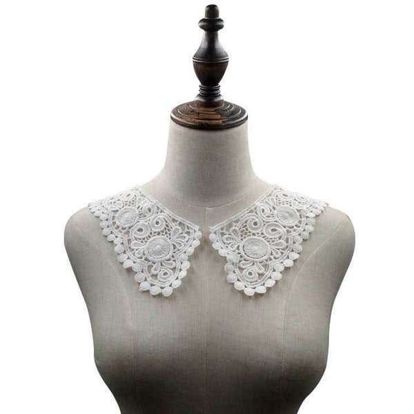 Vintage noir / blanc cassé / rouge / beige, collier en dentelle guipure, bordure en dentelle circulaire, appliques de collier, 1 paire