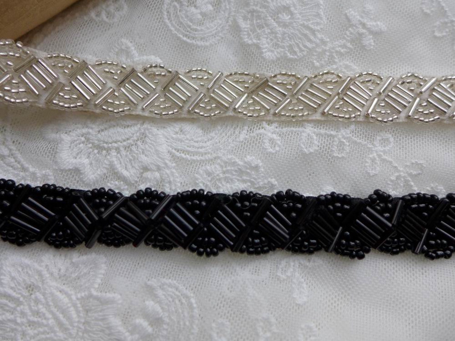 2 Color Beaded Trim Black Beaded Lace Silver Beaded Trim Etsy