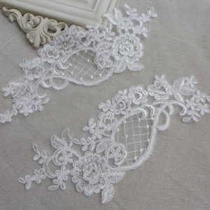 Wedding Lace Appliqué Pair,Ivory Alençon Appliqués, Bridal Dressés Veils Lace Applique, By 1 pair