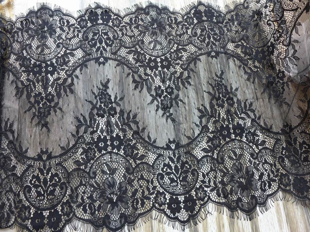 Black Eyelash Lace Floral Fabric Scalloped Trim 16 inches wide | Etsy