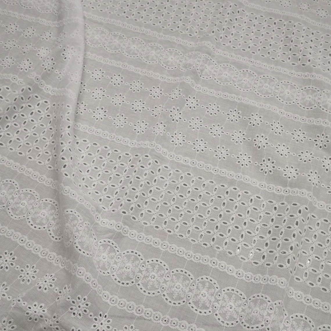 Striped Embroidery Eyelets Cotton Lace Fabric Geometry Hollow Etsy