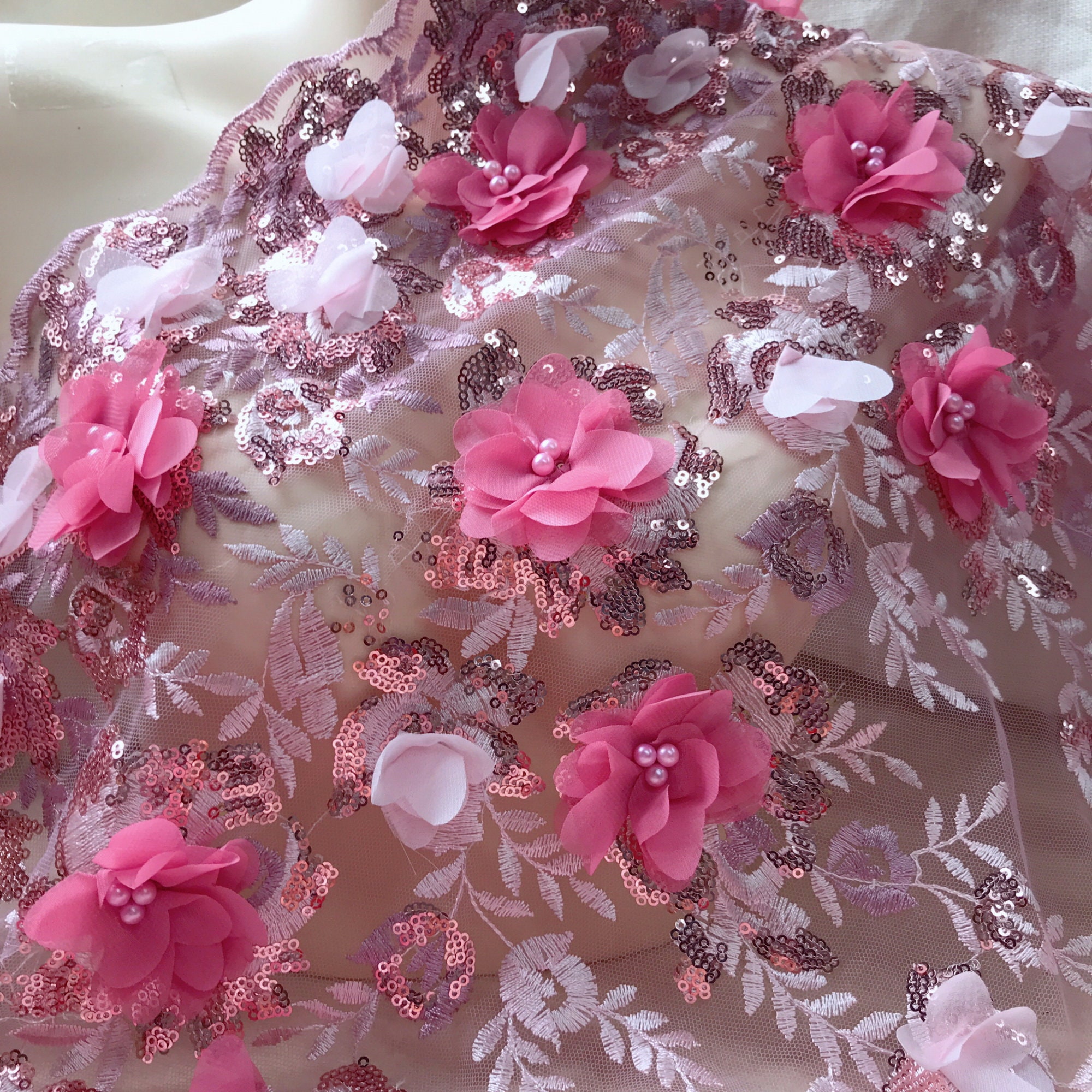 3D Multi layers Floral Lace Vintage Pink Light Pink Flower Lace Fabric Faux Pearls Beaded Heavily Beaded Gold Sequins for Prom Dress Etsy Australia