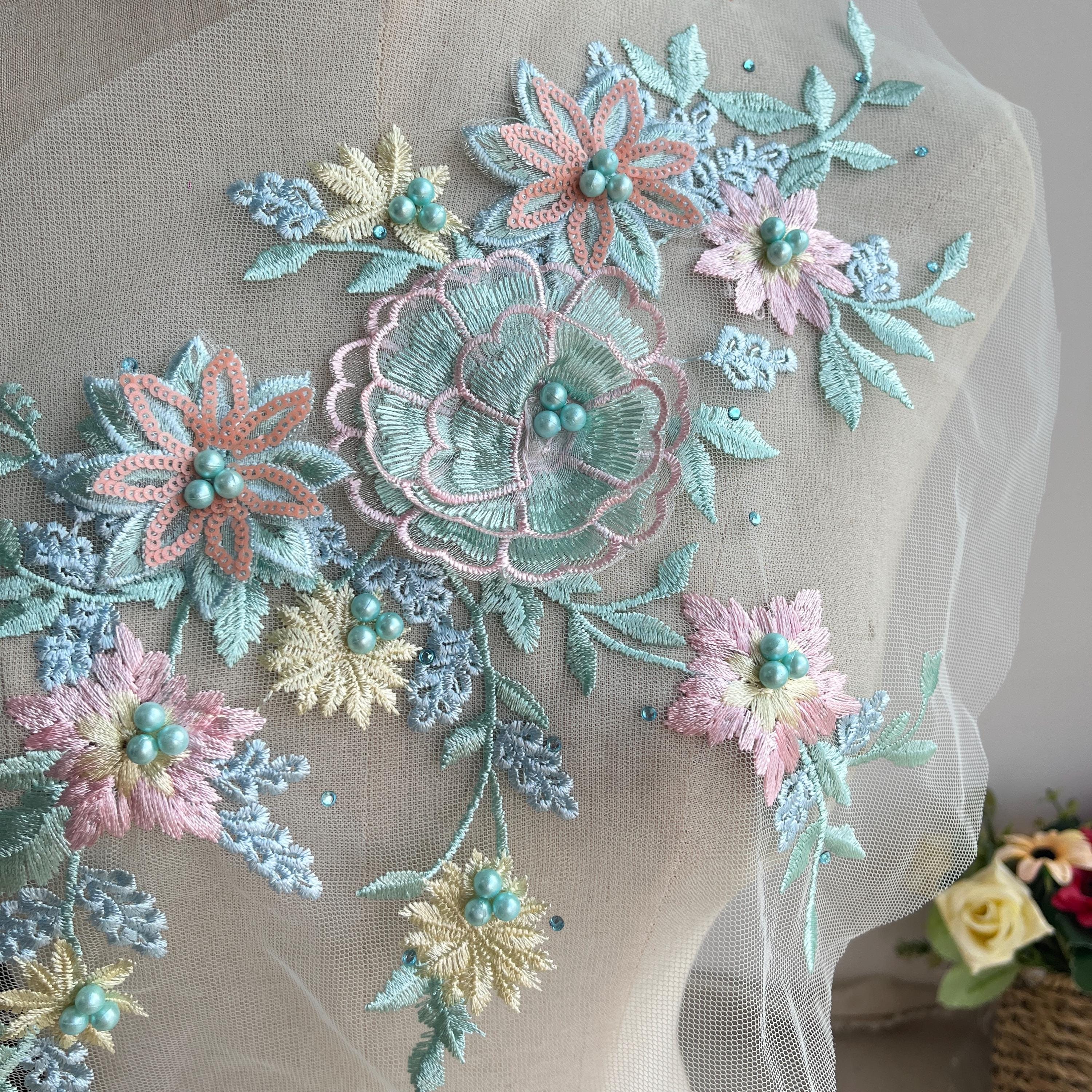 Deluxe 3D Flower Lace Applique, Embroidery Lace Applique, Bodice